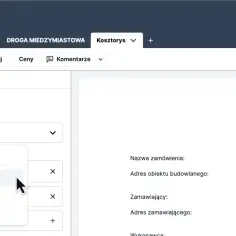 Wybieranie szablonu "Kosztorys ofertowy" w aplikacji eKOSZTORYSOWANIE.